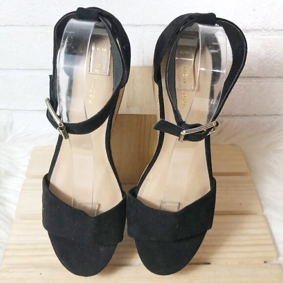 New Look Suedette Flat Form Cork Ankle Strap Black Platform Sandal Size 8 - Picture 5 of 8